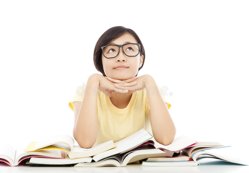 young student girl thinking book over white background asian 44488321